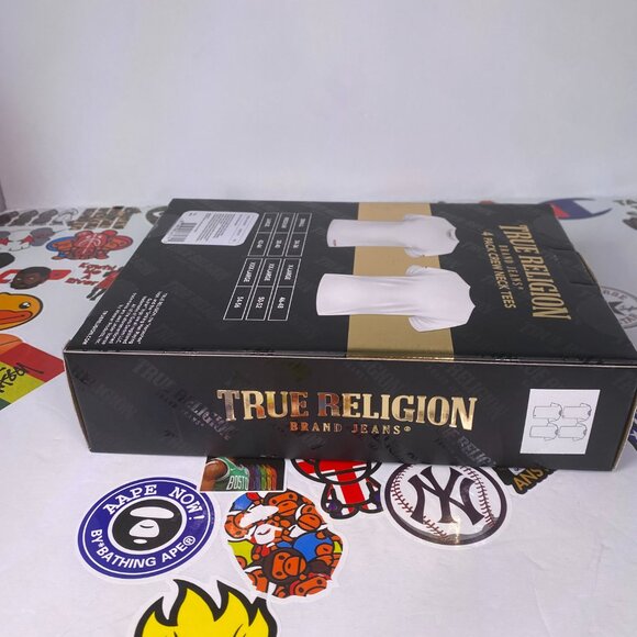 NEW 4 PACK MENS TRUE RELIGION CREW NECK TEES PREMIUM COTTON WHITE SIZE MEDIUM - Picture 7 of 7